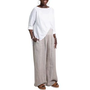 NWT Italicise 🇮🇹 linen wide leg high rise pull on elastic
waist pants light grey